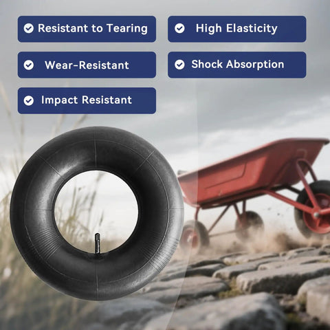 Two Pack 13x5.00-6 Inner Tubes With Straight Valve Stem Heavy Duty Replacement For Lawn Equipment ATV Go Kart Hand Trucks on rocky path