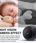 1080P HD WiFi Mini Nanny Cam With Night Vision And Motion Detection For Indoor Outdoor Security Wireless Spy Cam featuring night vision effect and sleeping child