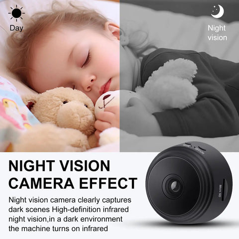 1080P HD WiFi Mini Nanny Cam With Night Vision And Motion Detection For Indoor Outdoor Security Wireless Spy Cam featuring night vision effect and sleeping child