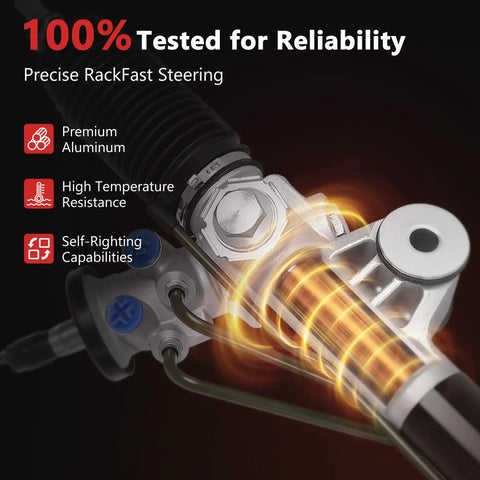 Hydraulic Power Steering Rack And Pinion Assembly For 1999 To 2006 Chevy Silverado 1500 And GMC Sierra 1500 With Outer Tie Rod Ends Left Hand Drive Only RWD Replaces Worn Or Leaking Units And Delivers Smooth Responsive Steering. Close-up view showing premium aluminum and heat resistance features.