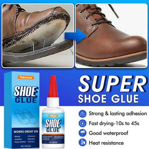 Heavy Duty Shoe Glue 35g Waterproof Fast Drying Adhesive For Sole Repair on leather boots with packaging visible