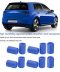 Blue Silicone Vacuum Hose End Caps Kit, 10 Pcs, Universal 16mm Inner Diameter End Plugs with car in background