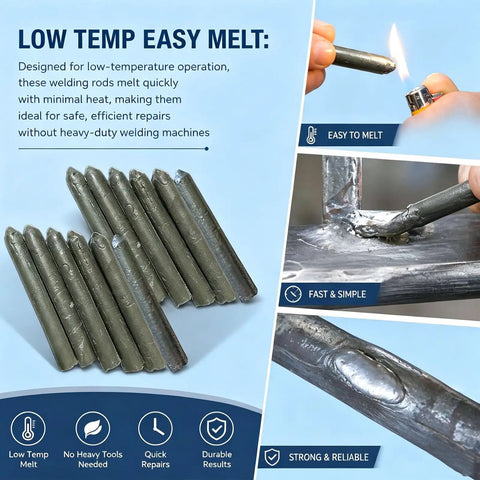 Low Temp Welding Rods Kit 15Pcs Easy Melt Aluminum Stainless Steel Iron Copper Multi Metal for Quick DIY Home Repairs