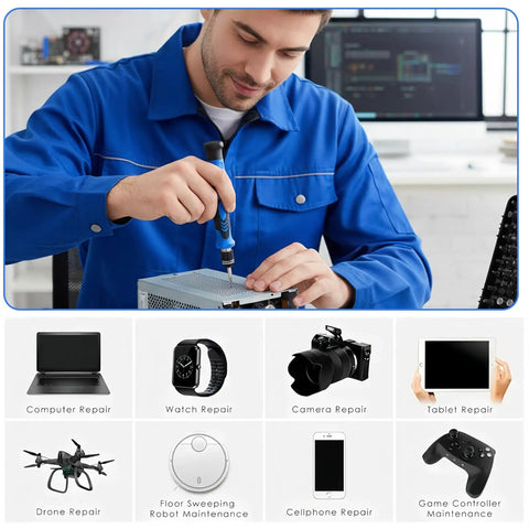Technician using 115 In 1 Precision Screwdriver Set With Magnetic Bits And Non Slip Handle Pro Quality Repair Kit For Electronics Phones Laptops And Watches Includes Organized Storage Case The Ultimate Gift For Do It Yourself Gearheads on computer repair