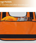 Heavy Duty Winch Damper For Off Road Recovery With Reflective Strips And Pocket Waterproof Vinyl Rope Dampener In Orange 2 Pack showing storage pockets