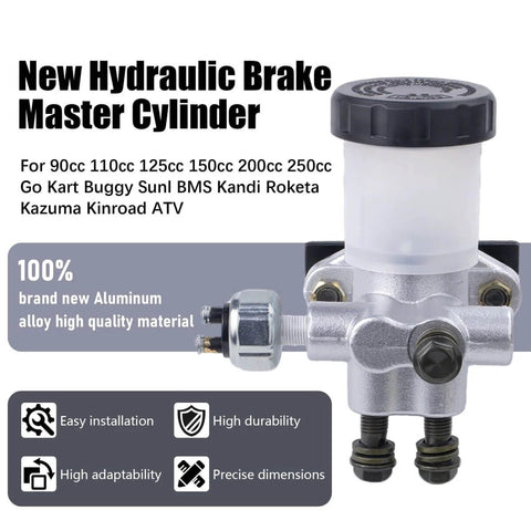 All Terrain Hydraulic Brake Master Cylinder For 90cc 110cc 125cc 150cc 200cc 250cc Go Karts Buggies And ATVs with aluminum alloy body.
