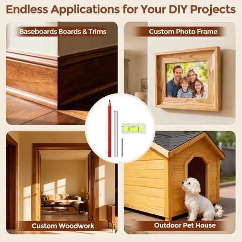 Level Up Home Reno With These 300 Pcs Rust Resistant Baseboard Double Headed Nails For Skirting Crown Molding And Drywall Boasting A Sick Seamless Look With No Drill And Zero Marks Ensuring A Clean Finished Wall Every Single Time. Baseboards and trims showcased with tools for DIY projects.