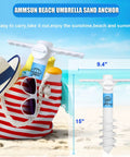 Beach Umbrella Sand Anchor Heavy Duty Base With 5 Spiral Screws Universal Fit 15 inch white ABS on beach with bag and hat