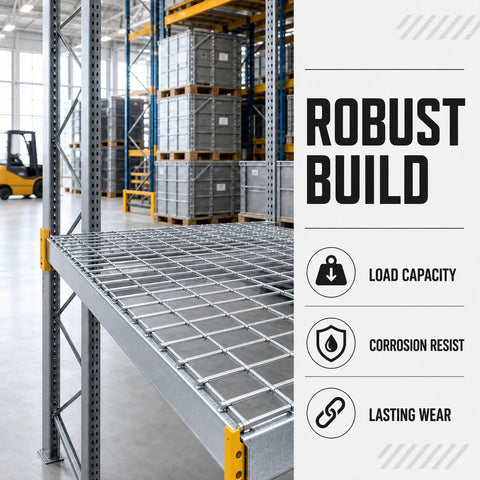 Heavy Duty Galvanized Steel Pallet Rack Wire Decking Panel Damn Tough 50X100 Mesh Silver Industrial Warehouse Deck Built To Hold Up A Ton For Secure High Capacity Storage Rack System