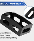 Close-up of upgraded stainless steel square slot cutter for drywall outlet box, showcasing file tooth design and universal compatibility.