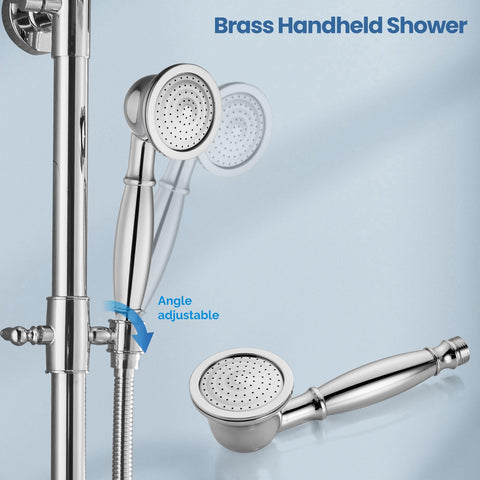 Brass handheld shower from Exposed Shower System With 8 Inch Rainfall Head And Handheld Spray Single Handle Wall Mount Faucet Set