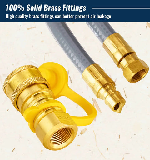 Solid brass fittings of Forty Feet One Half Inch ID Natural Gas Grill Hose With Quick Connect Fittings Low Pressure Gas Line