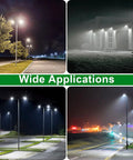 Wide application of Power Selectable LED Parking Lot Lights 200W 240W 300W Outdoor Shoebox Fixture illuminating multiple areas.