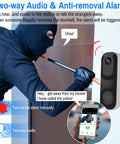2K HDR Wireless Doorbell Camera With Rechargeable Battery, Chime Included, Night Vision, 2 Way Audio on door with intruder alert
