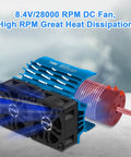 Dual 30mm RC Car Cooling Fans With Metal Heatsink, Up To 28000 RPM, shown with highlighted airflow over a brushless motor.