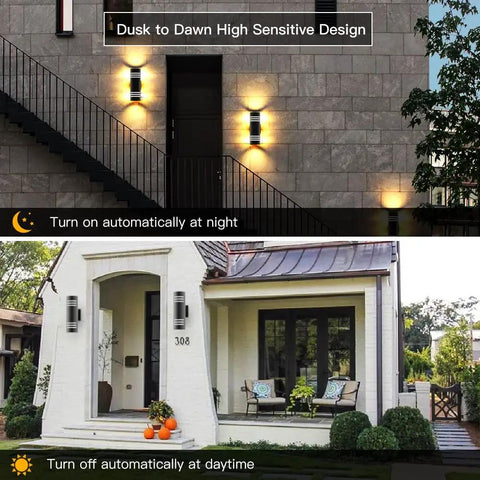 Dusk To Dawn Outdoor Wall Lights 2 Pack Up Down Cylinder Black Porch Sconces With Auto Photocell on building exteriors