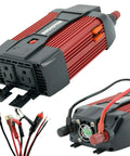 Heavy Duty 900W Peak Power Inverter Converts Dc 12V To Ac 110V with dual plugs and USB port for car and RV use.