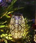 Cool Solar Lantern Lights For Hanging Or Table Outdoor Night Glow For Patio Courtyard Garden With Unique Patterned Hollowed Design