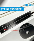 Badass Heavy Duty Black 304 Stainless Steel Continuous Piano Hinges Four Pack 12 Inch Long With Matte Rust Free Coating installed on cabinet door.