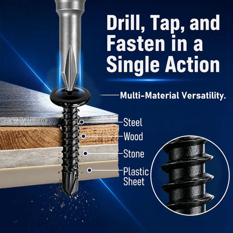 Close-up of 450 Piece Go-To Black Self Drilling Screws Kit With 410 Stainless Steel Assortment No 8 No 10 Truss Head in use