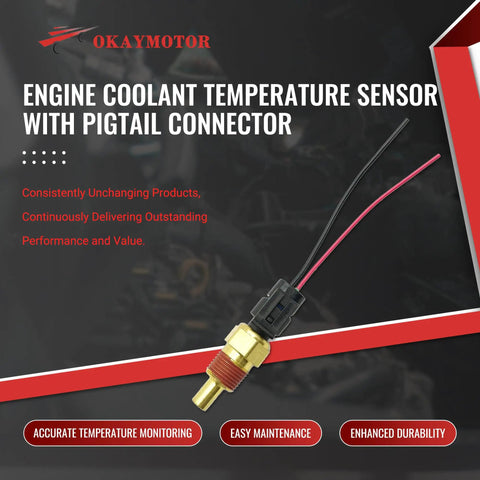 Engine Coolant Temperature Sensor With Pigtail Connector Direct Replacement For Chevy GMC Cadillac Buick Honda Pontiac Heavy Duty Build, close-up view.