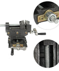 3 Inch Cross Slide Drill Press Vise 2 Way XY Heavy Duty Clamp Machine with close-up on handle and thread detail