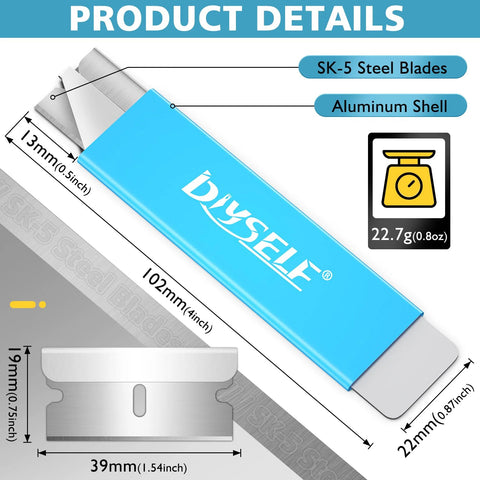 DIYSELF box cutter, 12-pack retractable utility knife with aluminum shell, blue body, single-edge blades