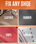 Heavy Duty Shoe Patch Glue For Fast Repairs On Leather, Rubber, And Fabric Kicks For Waterproof Flexible Adhesive image showing shoe materials.