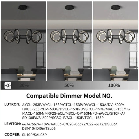 Dope Modern LED Chandelier With Six Black Ring Pendant Lights Dimmable Round Fixture Adjustable Hanging Light for Dining Room