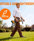 Man walking outdoors with Awesome Cordless Metal Nibbler Compatible With DeWalt 20V Battery, lightweight at 3.53 lbs.