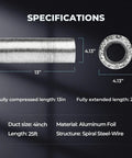 Specifications of Insulated 4 Inch Dryer Vent Hose Flexible Duct 25 Feet With Stainless Steel Clamps Included Built To Last