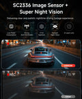 Dual Front And Rear Dash Cam With 4K Front And 2.5K Rear, Built-In WiFi, showing night vision of a car on a highway