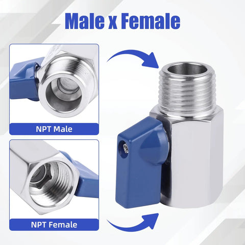 Three Eighths Inch Ball Valve Mini 304 Stainless Steel NPT Female To Male Thread Shut Off Valve With Quarter Turn Operation