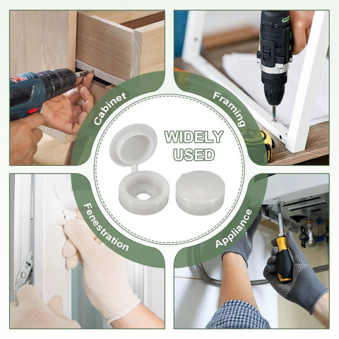 5 Mm Beige Hinged Screw Covers, Plastic Shutter Caps With Fold Snap Washer, 100 Pack showcased for cabinets and furniture use