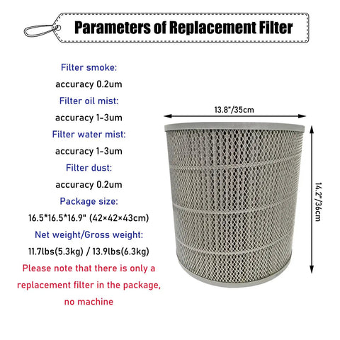 CNC Oil Mist Replacement Filter For Industrial Fume Purifier And Oil Mist Collector, cylindrical design, size 35x36 cm