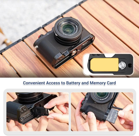 Durable Aluminum Hand Grip For D-LUX8 Camera With L Shape Bracket And Built In Arca Quick Release Plate Battery Compartment Opening