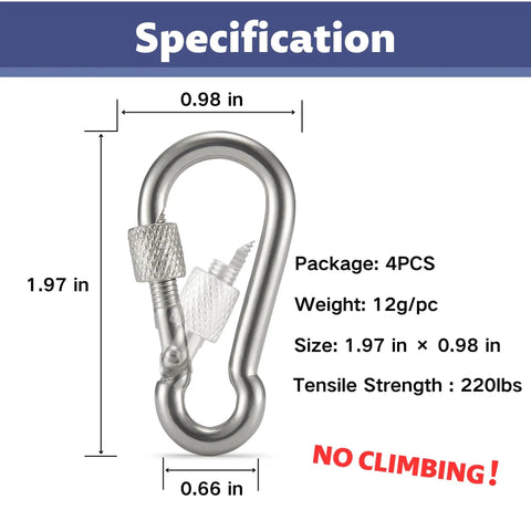 Heavy Duty Flag Pole Carabiner Clips With Locking Nut 4 Pack Stainless Steel M5 Snap Hooks Replacement Clip Hardware for Grommeted Flags