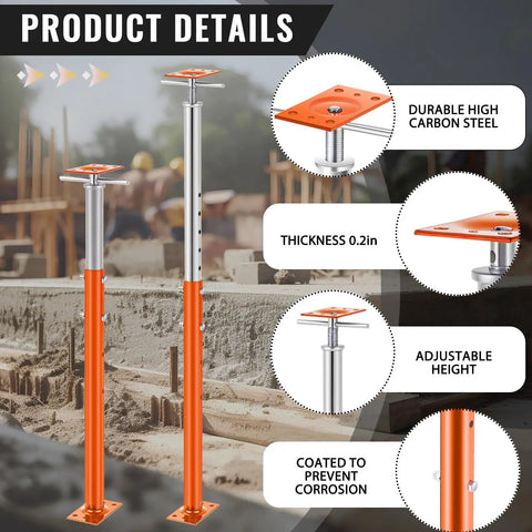 2 Pack Adjustable Screw Jack Posts Built Like A Rock With Zero Hassle Setup, 37 To 61 Inch Height Range, Heavy Duty Basement Floor Support For Joist Lifting And Cellar Ceilings, 11023 Lbs Safe Lift Capacity, Orange with durable high carbon steel and adjustable height.