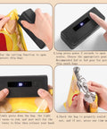 Pocket Size Bag Sealer With USB 1300mAh Rechargeable Battery LED Power Display 9 Adjustable Sealing Gears in use on snack bags