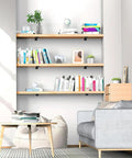 Legit Heavy Duty Floating Shelf Brackets 6 Pack With Mounting Hardware Solid Iron L Brackets For Wall Shelves displaying books and decor.