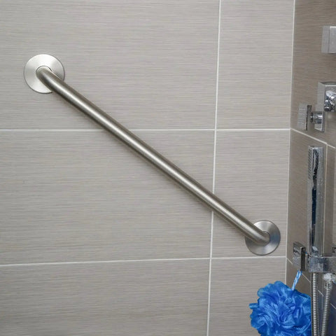 16 Inch Stainless Steel Bathroom Grab Bar For Safety And Support, Heavy Duty Handicap Handrail, 1.25 Inch Diameter, Rust Resistant, Holds Up To 500 Pounds, ADA Compliant Wall Mount installed in shower