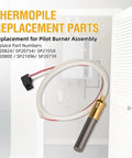 Front view of thermopile sensor component for pilot burner assembly; braided white cable with brass tip.