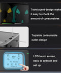 Kickass Smart 3D Printer Filament Dry Box Holds Four Spools With Intelligent Humidity Control showing LCD touch screen and translucent design.