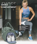 Woman in gym with Travel Duffel With Shoes Compartment And Wet Pocket For Women And Men Airport Friendly Carry On Gym Bag
