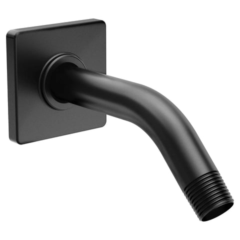 8-Inch Matte Black Shower Arm With Modern Square Flange Half Inch IPS Durable Metal Construction Sleek Square Design Built to Last Lifetime Warranty Included