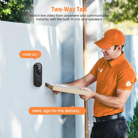 Smart Video Doorbell Camera With Battery Power, AI Human Detection And Instant Alerts, Night Vision, Two Way Audio, 2.4G WiFi on wall