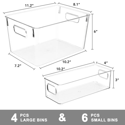 Straighten Up Your Space With This Solid 10 Piece Set Of Clear Plastic Storage Bins Featuring 4 Large And 6 Small Stackable Containers Made For Effortless Pantry Organization Home Kitchen Bathroom Cabinet Shelf Storage Hacks