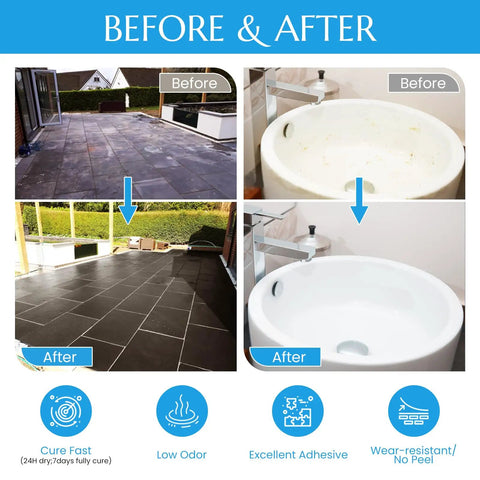Before and after comparison of tub and tile refinishing kit with quick dry tile paint for walls and floors water based semi gloss white finish