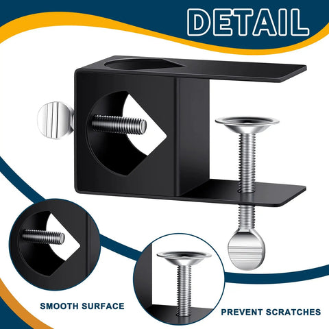 Detail view of 4 Pack Metal Black Deck Clamp For Torches And Railings, smooth surface, preventing scratches, side screws visible