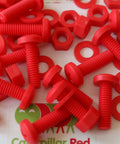 Top Tier Red Polypropylene Pan Head Cross Recess Fasteners M6 X 20mm Set Includes Matching Nuts And Washers laid out on surface.